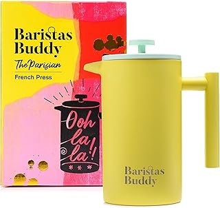 Yellow French Press Coffee Maker - Colorful, Retro And Stylish Insulated Coffee Brewer - Large Size Brews 4 Cups