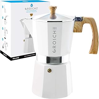 GROSCHE Milano Stovetop Espresso Maker Moka Pot 9 espresso Cup- 15.2 oz, White - Cuban Stove top Moka Italian espresso greca coffee maker brewer percolator